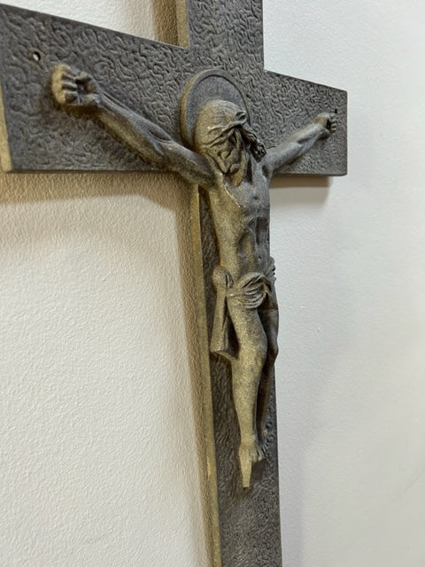 Antique French Crucifix wall art  - metal