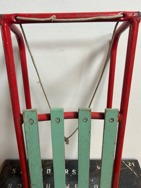 Cool English Vintage Snow Sledge in Red + Green