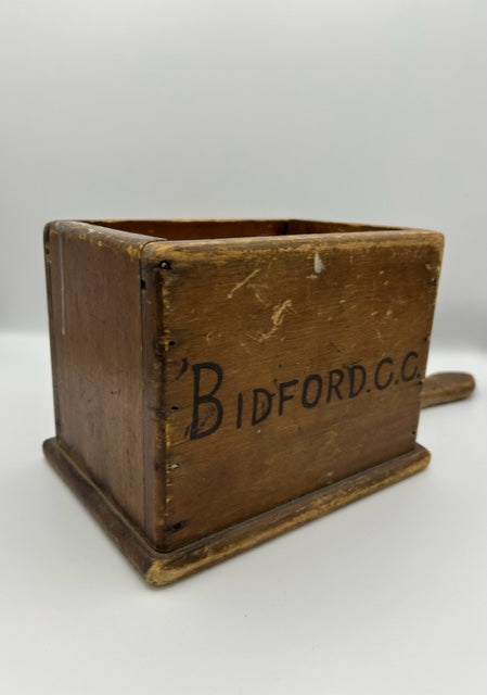 Old English Church " BIDFORD C C " Collection wooden box with handle ! - SOLD -