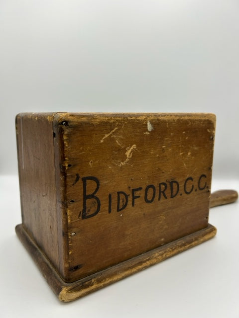 Old English Church " BIDFORD C C " Collection wooden box with handle ! - SOLD -