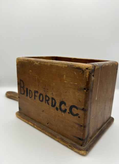 Old English Church " BIDFORD C C " Collection wooden box with handle ! - SOLD -