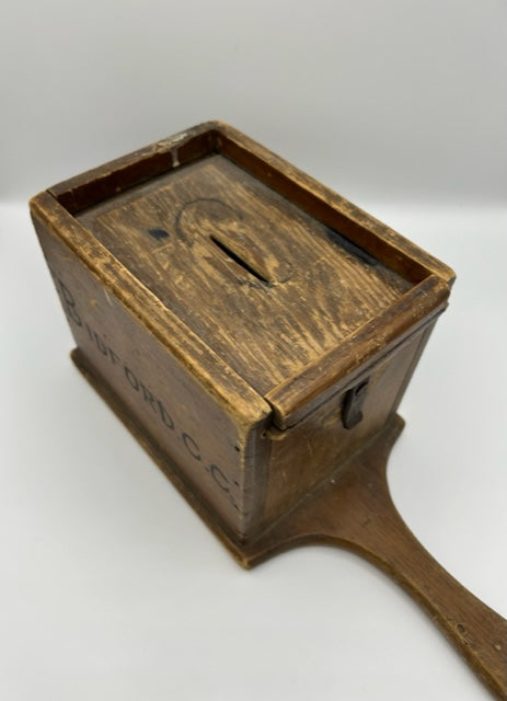 Old English Church " BIDFORD C C " Collection wooden box with handle ! - SOLD -