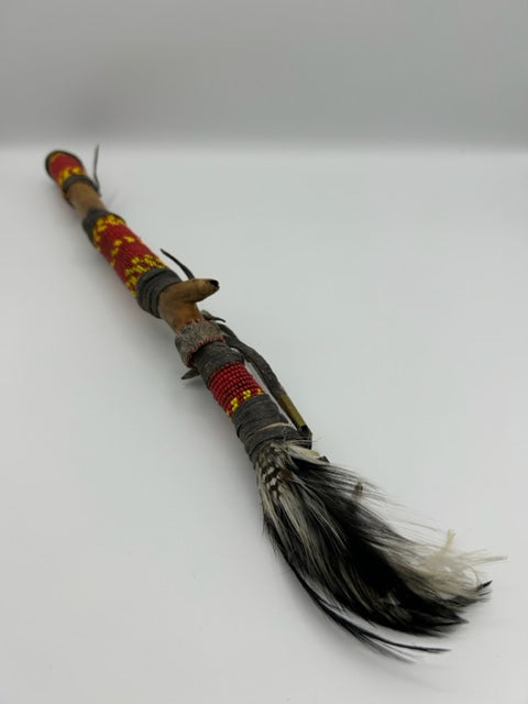 Vintage Native American Ceremonial Stick with decorative feathers + Beaded Design - SOLD -