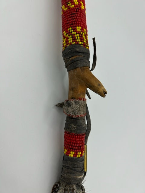 Vintage Native American Ceremonial Stick with decorative feathers + Beaded Design - SOLD -