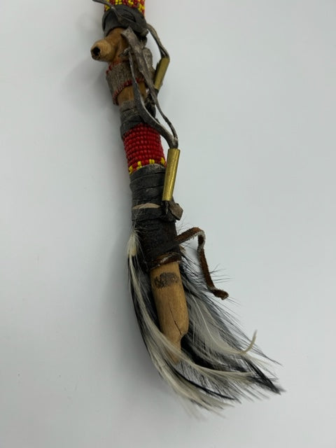 Vintage Native American Ceremonial Stick with decorative feathers + Beaded Design - SOLD -