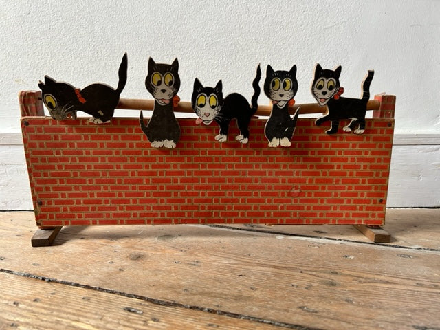 English Vintage Black Cat 1950'S Toy - Cat's on Brick Cardboard /  - collectable - SOLD -