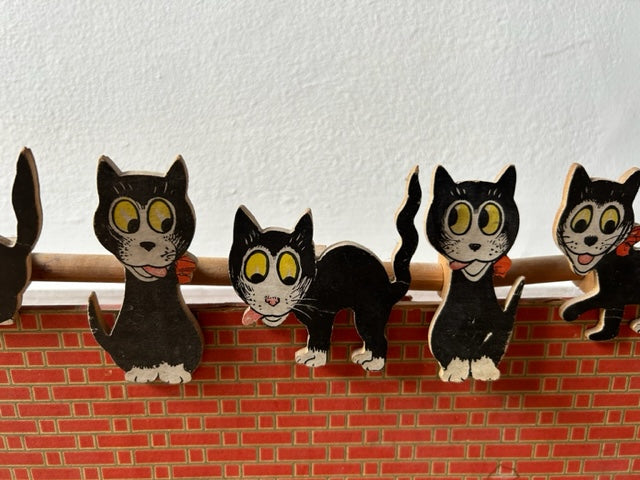 English Vintage Black Cat 1950'S Toy - Cat's on Brick Cardboard /  - collectable - SOLD -