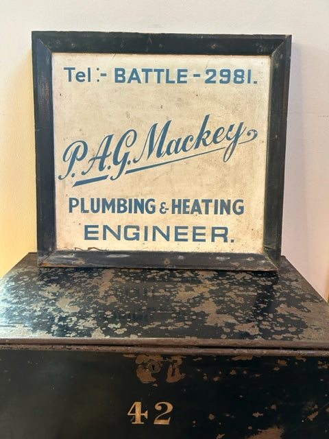 OLD ENGLISH TRADERS Hand written sign - P.A.G. MACKEY BATTLE -Plumbing, Heating Engineers